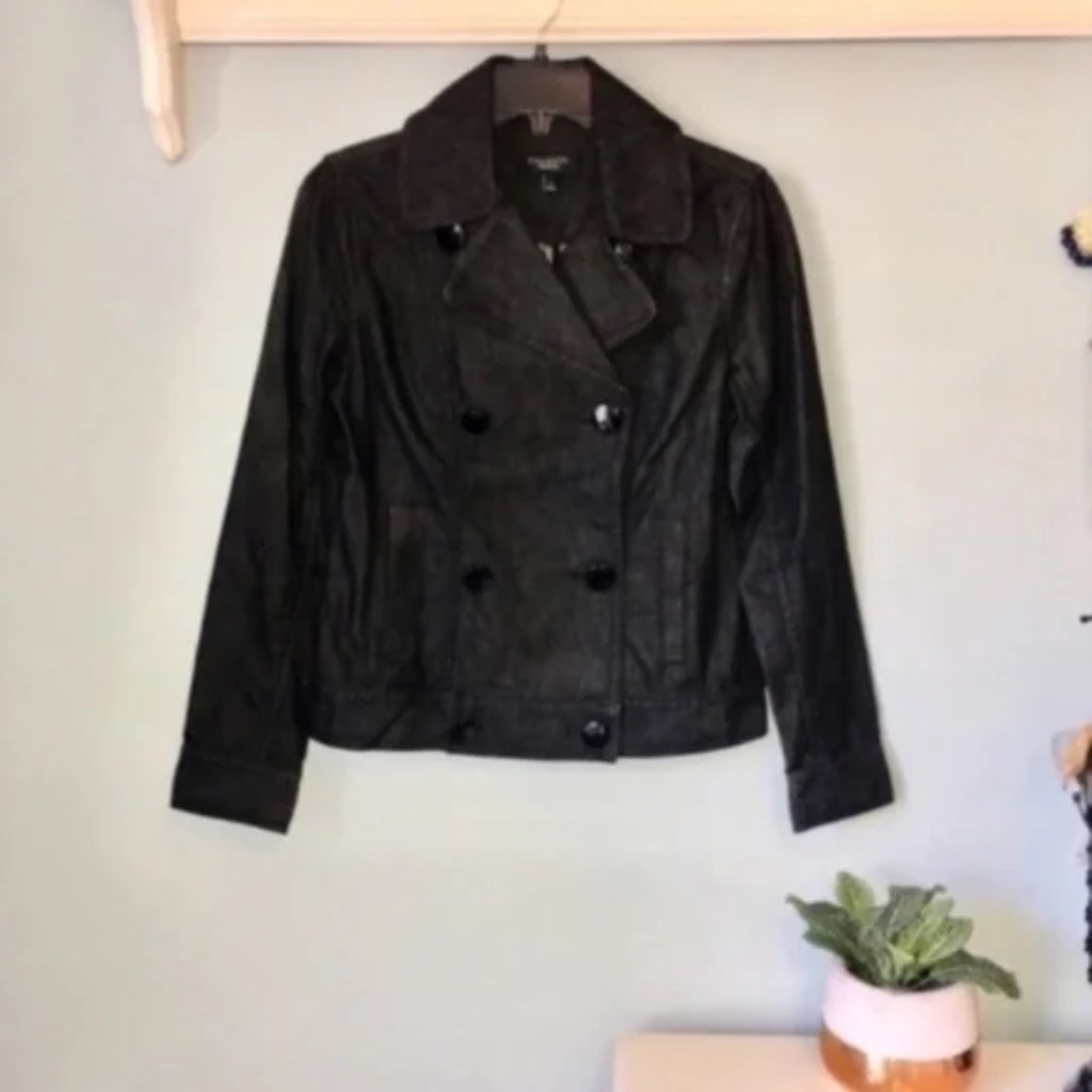 Nwot Talbots Denim Double Breasted Jacket Black